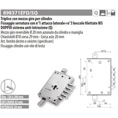 MOTTURA 898371EF SERRATURA RICAMBIO EFFEPI CILINDRO EUROPEO