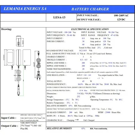 LESA 13 AUTOMATIC CHARGER 12V 3.0 AH FOR START BOOSTERS