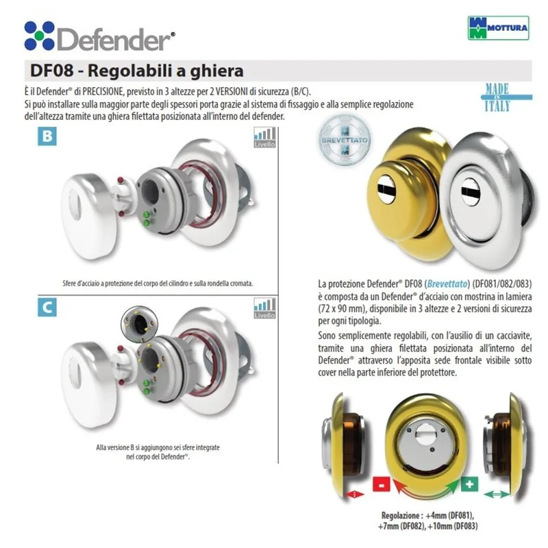DEFENDER MOTTURA DF08 REGOLABILI A GHIERA MOTTURA PER CILINDRI EUROPEI