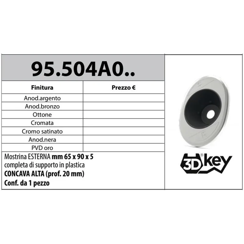 MOTTURA 95.504A0 MOSTRINA ESTERNA OVALE CONCAVA ALTA PER 3DKEY