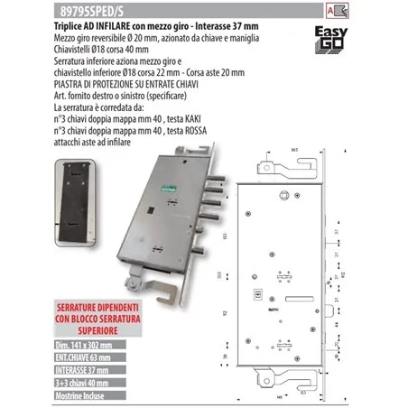 MOTTURA 89795SPE SERRATURA SPECIALE MULTIFUNZIONE SERIE 89 DOPPIA MAPPA