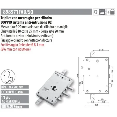 MOTTURA 898571FA REPLACEMENT LOCK FAPA PER EUROPROFILE CYLINDER