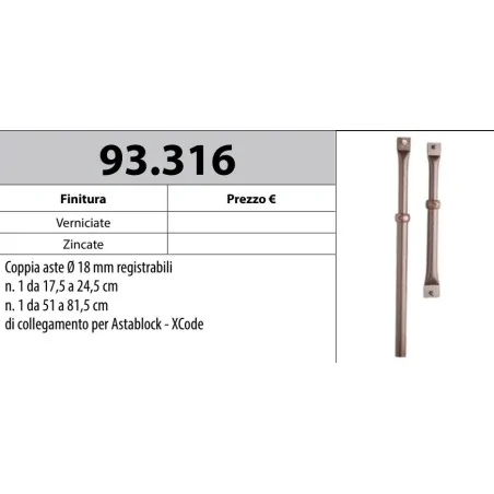 MOTTURA 93.316 ADJUSTABLE BAR PAIR FOR ASTABLOCK AND XCODE