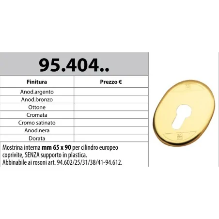 MOTTURA 95.404 MOSTRINA INTERNA MAGGIORATA PER CILINDRO EUROPEO SENZA SUPPORTO