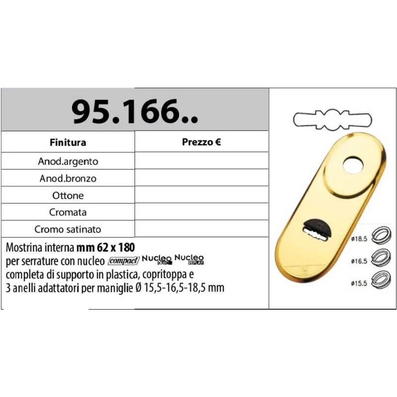 MOTTURA 95.166 MOSTRINA PER SERRATURE DOPPIA MAPPA E MANIGLIA MOTTURA SUPPORTO IN PLASTICA