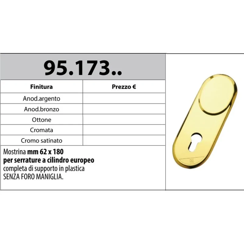 MOTTURA 95.173 MOSTRINA PER SERRATURE CON CILINDRO EUROPEO SENZA MANIGLIA SUPPORTO IN PLASTICA