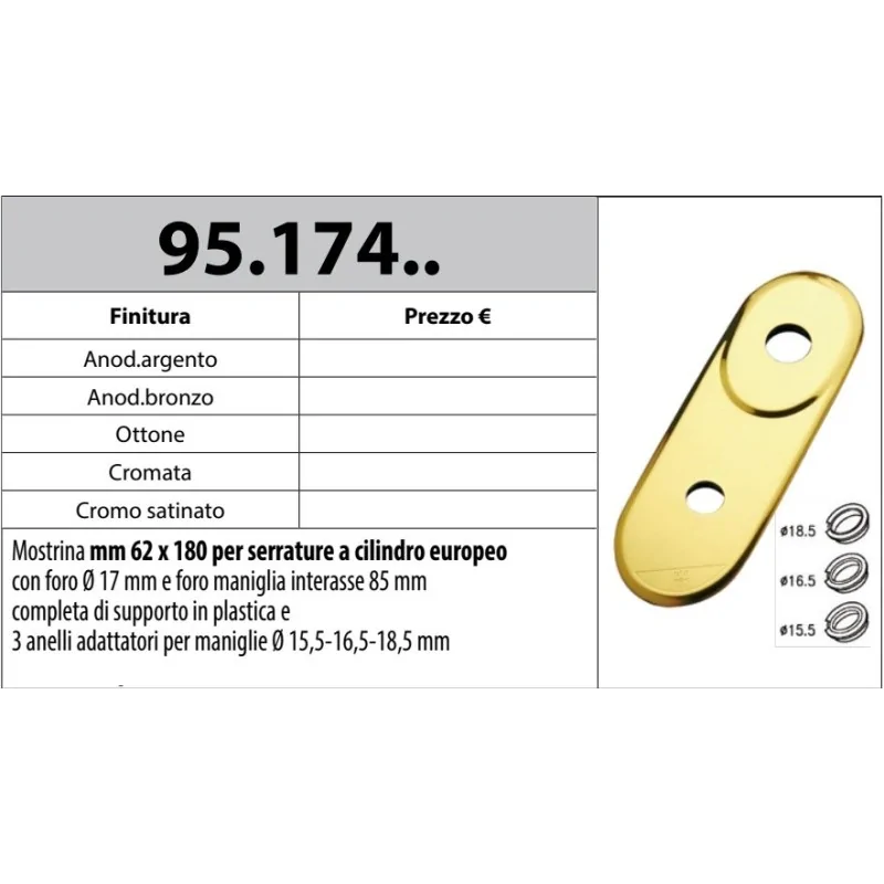 MOTTURA 95.174 MOSTRINA PER SERRATURE CON CILINDRO EUROPEO CON POLOLO E MANIGLIA SUPPORTO IN PLASTICA