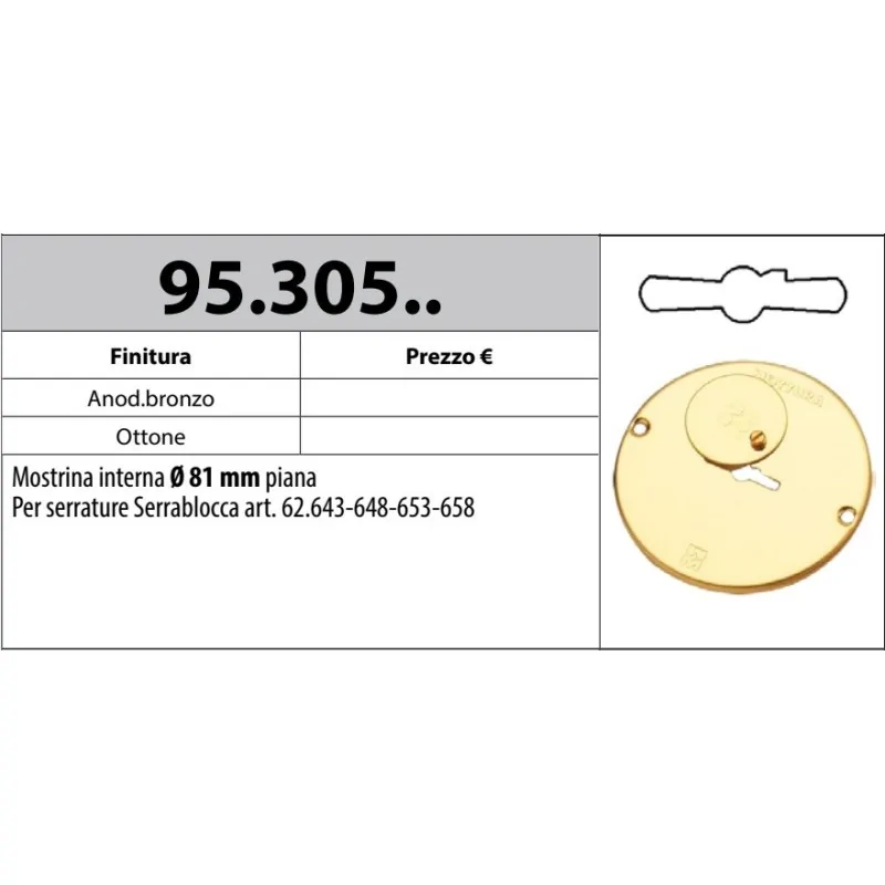 MOTTURA 95.305 MOSTRINA Ø81 PER SERRATURE SERIE 62