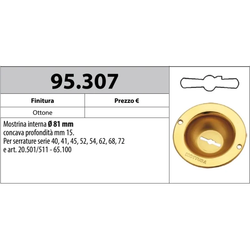 MOTTURA 95.307 MOSTRINA INTERNA CONCAVA Ø81 PER SERRATURE DOPPIA MAPPA