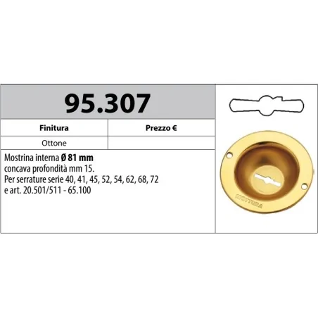 MOTTURA 95.307 MOSTRINA INTERNA CONCAVA Ø81 PER SERRATURE DOPPIA MAPPA