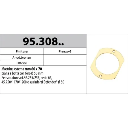 MOTTURA 95.308 MOSTRINA ESTERNA PER SERRATURE E DEFENDER Ø50 MOTTURA