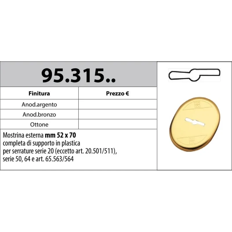 MOTTURA 95.315 MOSTRINA ESTERNA 52x70 CON SUPPORTO IN PLASTICA