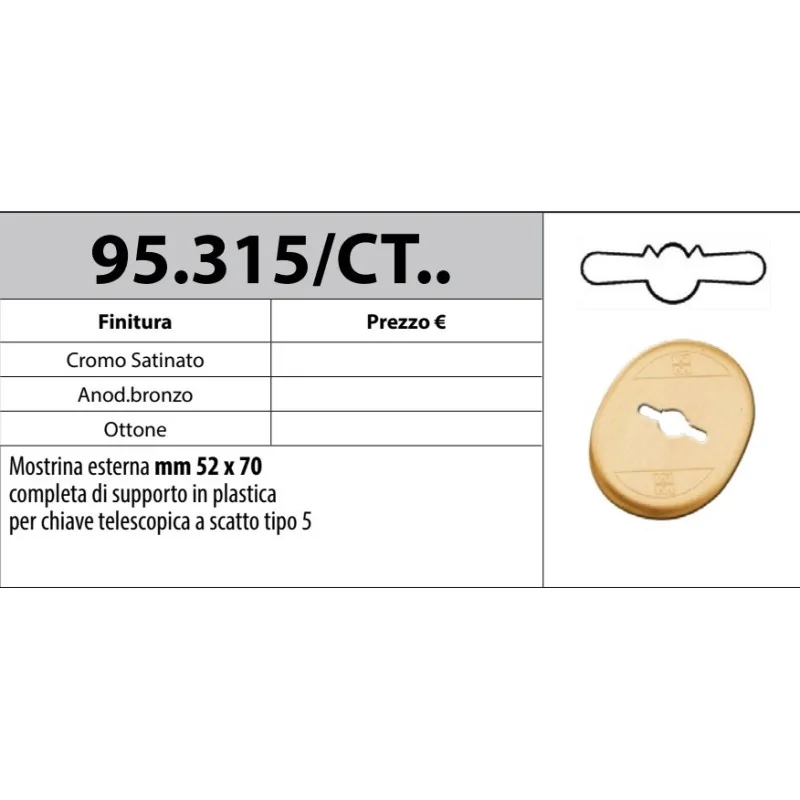 MOTTURA 95.315/CT MOSTRINA ESTERNA 52x70 CON SUPPORTO IN PLASTICA