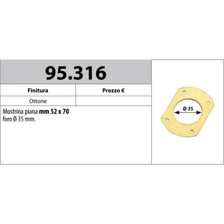 MOTTURA 95.316 MOSTRINA ESTERNA PIANA CON FORO Ø35 MOTTURA