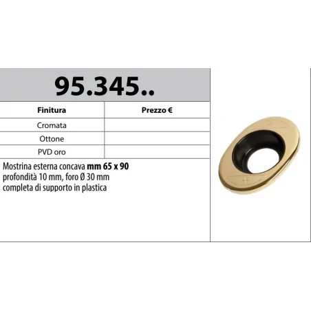 MOTTURA 95.345 MOSTRINA ESTERNA FORO Ø30 CONCAVA 65X90 CON SUPPORTO IN PLASTICA