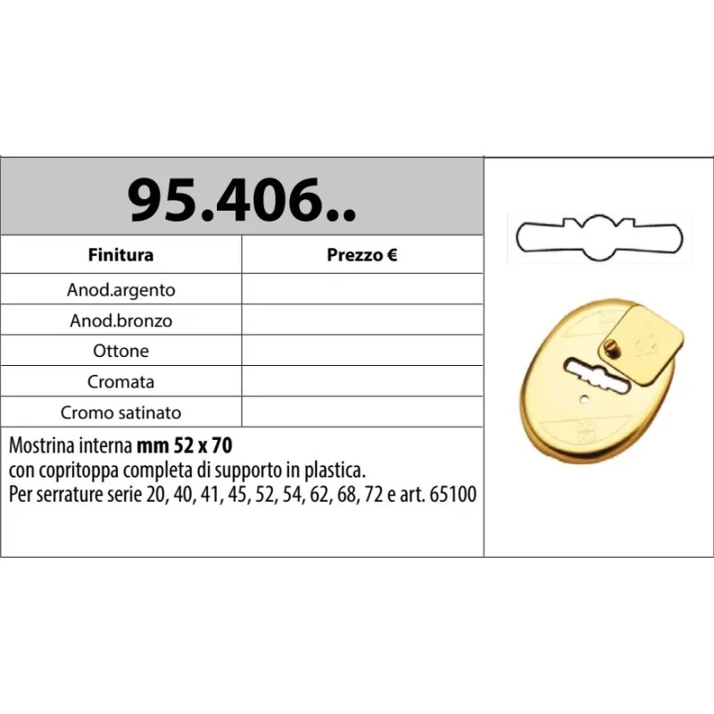 MOTTURA 95.406 MOSTRINA INTERNA CON COPRITOPPA PER SERRATURE DOPPIA MAPPA SUPPORTO IN PLASTICA