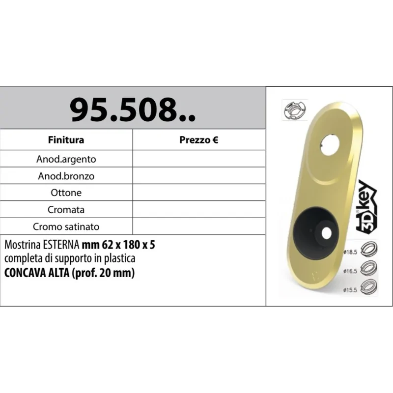 MOTTURA 95.508 MOSTRINA ESTERNA PER SERRATURE 3DKEY E MANIGLIA MOTTURA SUPPORTO IN PLASTICA