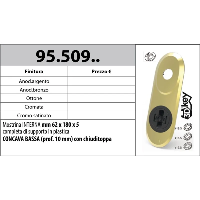 MOTTURA 95.509 MOSTRINA INTERNA PER SERRATURE 3DKEY E MANIGLIA MOTTURA SUPPORTO IN PLASTICA