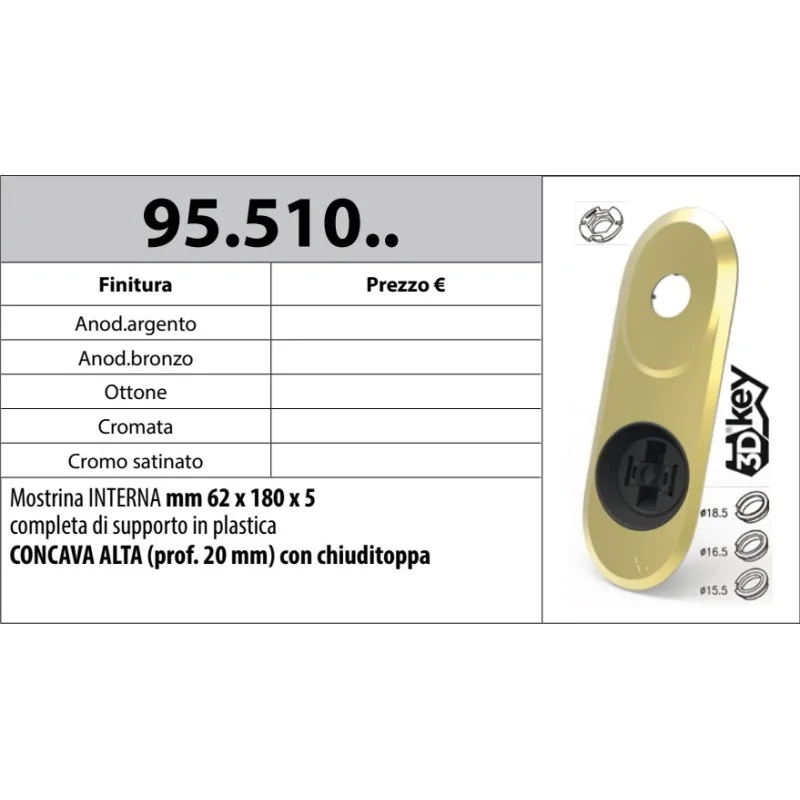 MOTTURA 95.510 MOSTRINA INTERNA PER SERRATURE 3DKEY E MANIGLIA MOTTURA SUPPORTO IN PLASTICA