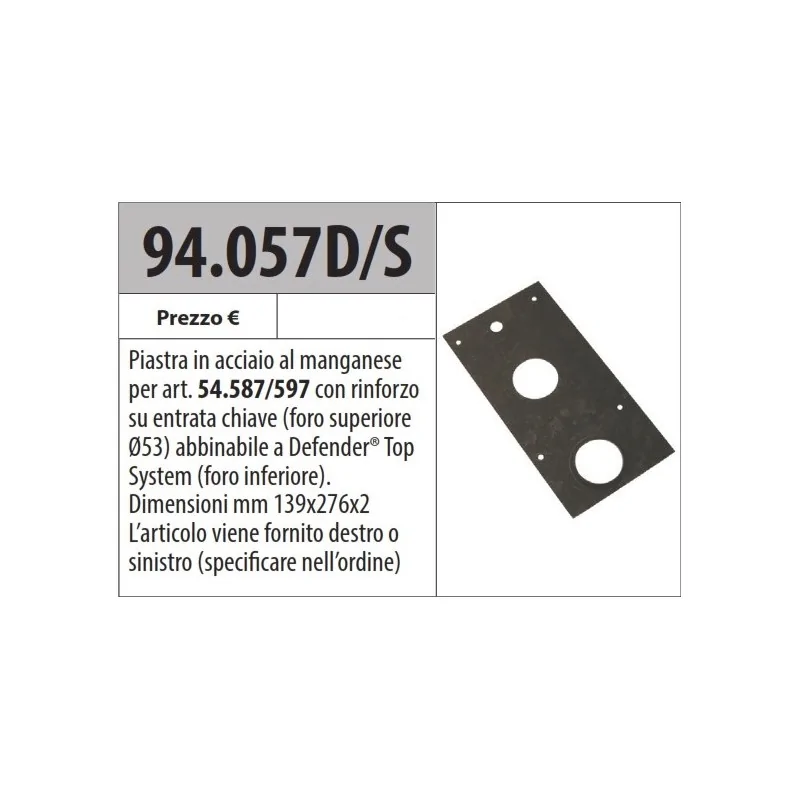 MOTTURA 94.057 PIASTRA AL MANGANESE PER SERRATURE MOTTURA SERIE 54
