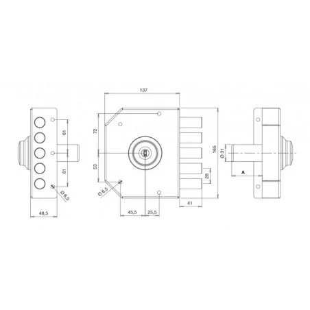 RIM SIDE LOCK WITH DOUBLE CYLINDER WITHOUT LATCH TECO T1270