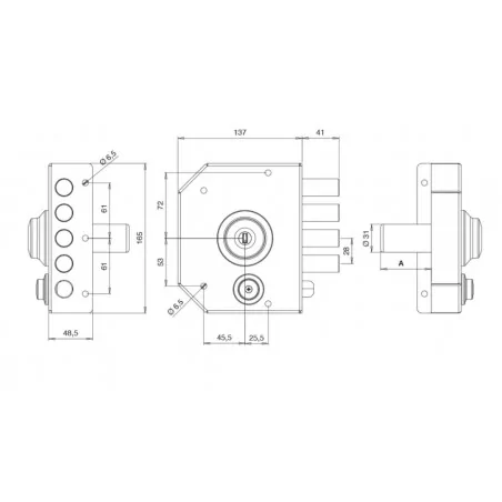RIM SIDE LOCK WITH DOUBLE CYLINDER AND LATCH TECO T1280