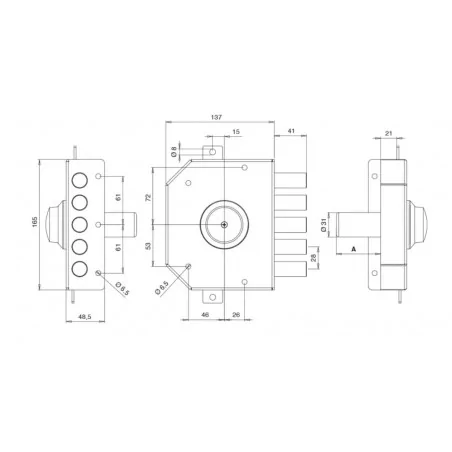 THREE-POINT RIM LOCK WITH INSIDE KNOB WITHOUT LATCH TECO T1450