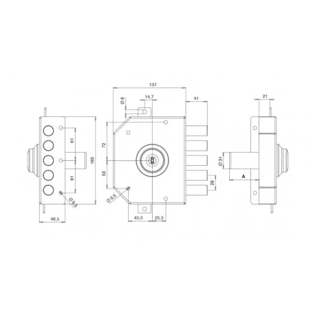 THREE-POINT RIM LOCK WITH DOUBLE CYLINDER WITHOUT LATCH TECO T1470