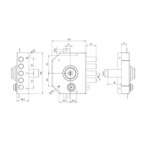 THREE-POINT RIM LOCK WITH DOUBLE CYLINDER AND LATCH TECO T1480
