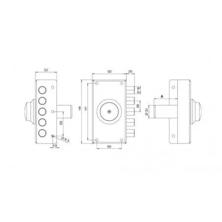 NARROW RIM SIDE LOCK WITH INSIDE KNOB WITHOUT LATCH TECO T1750
