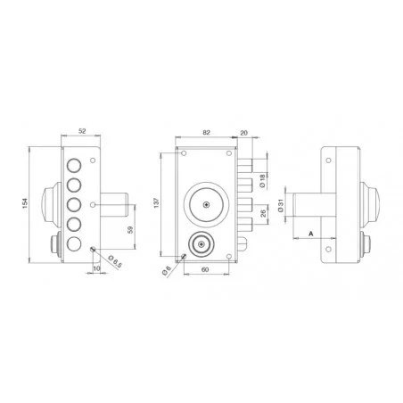 NARROW RIM SIDE LOCK WITH INSIDE KNOB AND LATCH TECO T1760