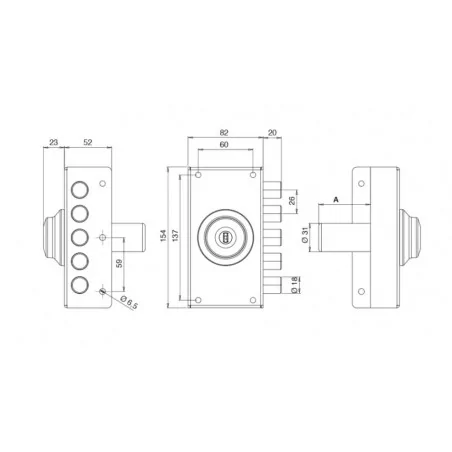 NARROW RIM SIDE LOCK WITH DOUBLE CYLINDER WITHOUT LATCH TECO T1770
