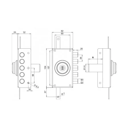 NARROW THREE-POINT RIM LOCK WITHOUT LATCH TECO T1900