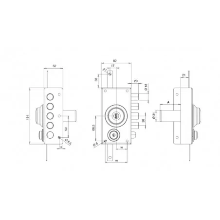 NARROW THREE-POINT RIM LOCK WITH LATCH TECO T1910