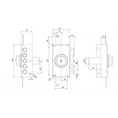 NARROW THREE-POINT RIM LOCK WITH INSIDE KNOB WITHOUT LATCH TECO T1950