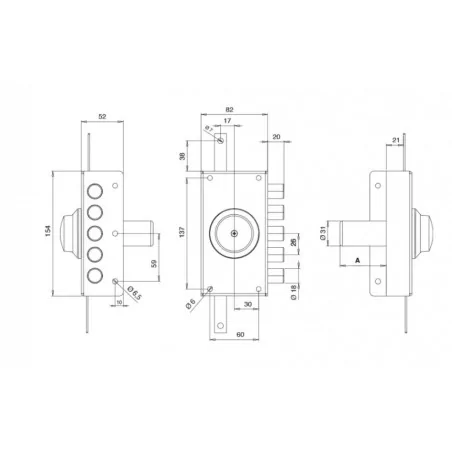NARROW THREE-POINT RIM LOCK WITH INSIDE KNOB WITHOUT LATCH TECO T1950