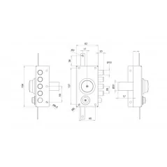 NARROW THREE-POINT RIM LOCK WITH DOUBLE CYLINDER AND LATCH TECO T1980