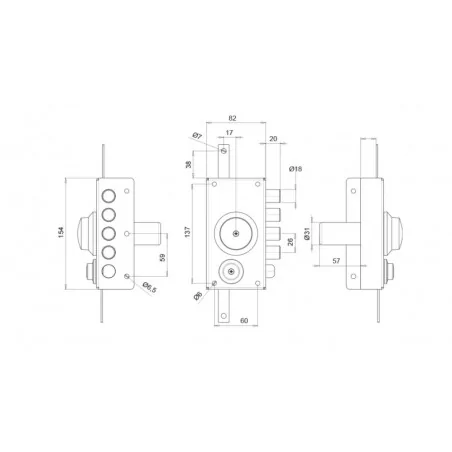 NARROW RIM SIDE LOCK WITH DOUBLE CYLINDER AND LATCH TECO T1780