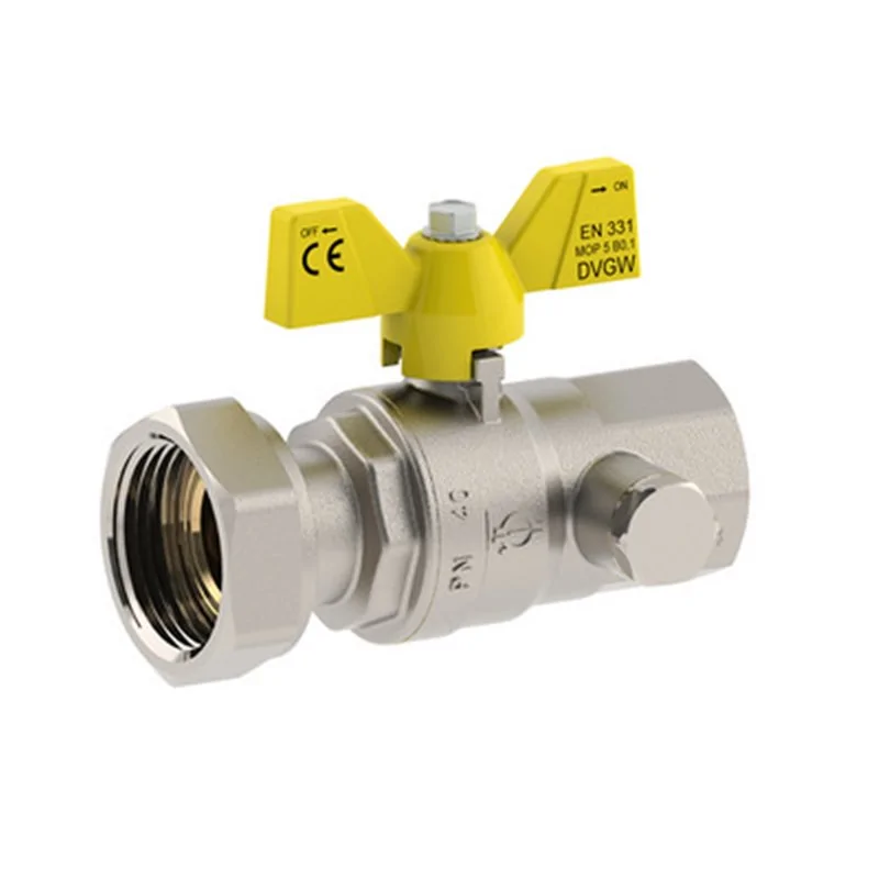 ARRESTO A SFERA PER GAS A FARFALLA CON PRESA PRESSIONE E DADO GIREVOLE