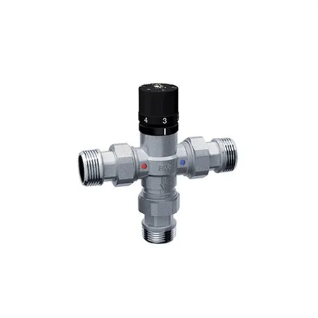 MISCELATORE TERMOSTATICO CROMATO CON ATTACCHI MASCHIO E BOCCHETTONI FAR