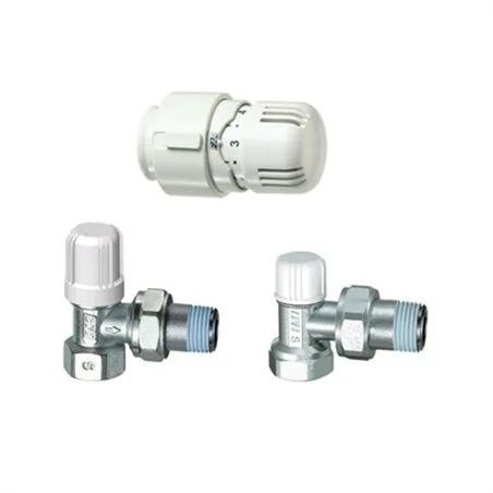 VALVOLA + DETENTORE A SQUADRA + TESTA TERMOSTATICA ATTACCO FERRO FAR