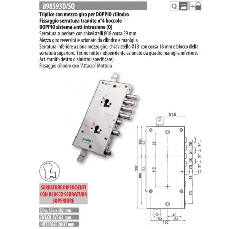 copy of MOTTURA 898595/8WQ SERRATURA RICAMBIO DIERRE DOPPIO CILINDRO