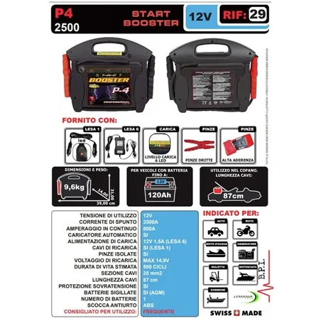 AVVIATORE PER AUTO START BOOSTER P4 12V 2500A LEMANIA