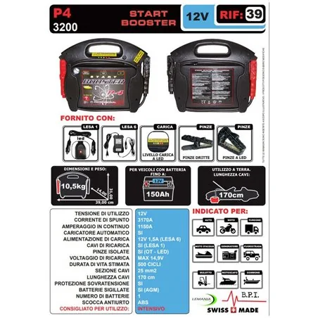 AVVIATORE PER AUTO START BOOSTER P4 12V 3200A LEMANIA