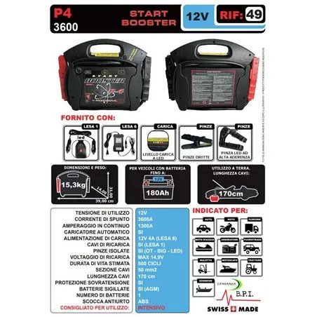 AVVIATORE PER AUTO START BOOSTER P4 12V 3600A LEMANIA
