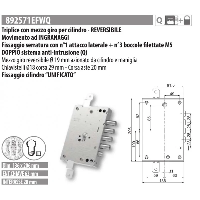 MOTTURA 892571EFW SERRATURA RICAMBIO EFFEPI CILINDRO EUROPEO MOTTURA 892571EFW SERRATURA RICAMBIO EFFEPI CILINDRO EUROPEO