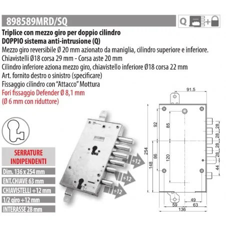 MOTTURA 898589MR SERRATURA RICAMBIO EURODOOR