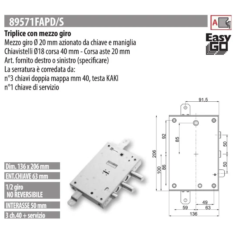 copy of MOTTURA 898371EF SERRATURA RICAMBIO EFFEPI CILINDRO EUROPEO