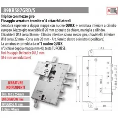 MOTTURA 89KR587GR SERRATURA MULTIFUNZIONE RICAMBIO GARDESA AD APPLICARE