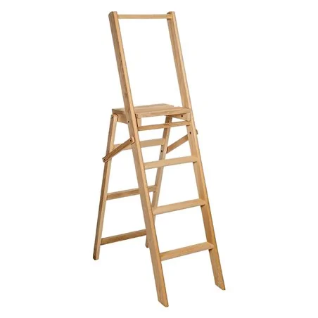 SGABELLO CON BARRA DI APPOGGIO 'SCALETTA' IN LEGNO